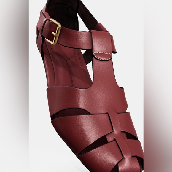 Zara Women's Flat Fisherman Leather Sandals Red NWT - Picture 5 of 5